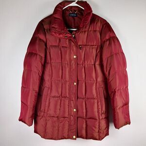 Lands End Women's Size S Red Shimmer Down Quilted Winter Coat  Zip Warm No Hood